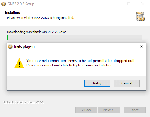 Error install wireshark GNS3